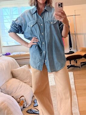 Re/Done + NET SUSTAIN + Pamela Anderson oversized organic cotton-chambray shirt